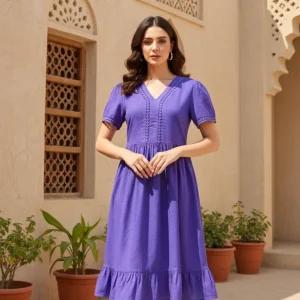 WOMEN V- NECK HALF SLEEVE LACE DRESS