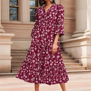 WOMEN PRINTED WHITE FLORAL DRESS