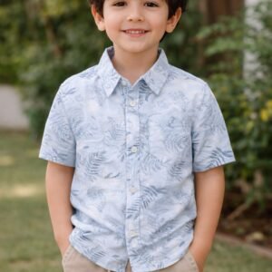KIDS BOYS SHIRTS H/S LEAF PRINT L.T BLUE