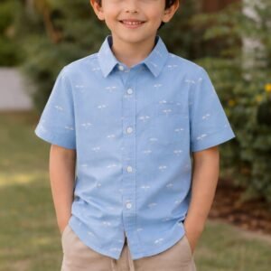 KIDS BOYS SHIRTS H/S PALM TREE LT BLUE