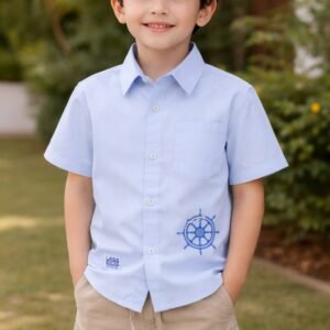 KIDS BOYS SHIRTS H/S ANCHOR DESIGN LT BLUE